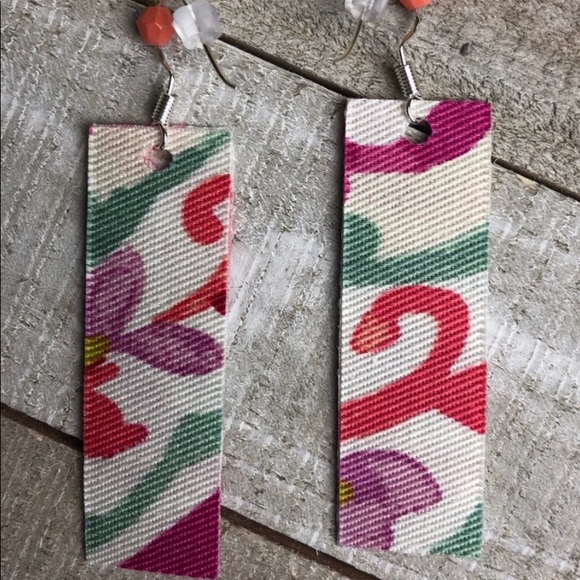 NWT 2PAIR SET Earrings Glass Beaded Fabric Dangle - Picture 6 of 10